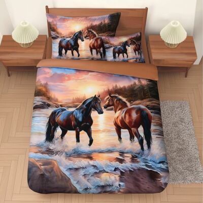 Jahu TOP Třídílná sada 3D povlečení 140x200+70x90+45x45 Koně při soumraku Jahu TOP Třídílná sada 3D povlečení 140x200+70x90+45x45 Koně při soumraku