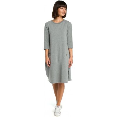 BeWear B083 Oversized šaty s přední kapsou - šedé EU XL BeWear B083 Oversized šaty s přední kapsou - šedé EU XL