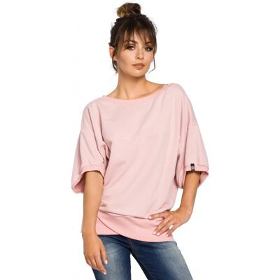 BeWear B048 Halenka nadměrné velikosti se zavinovacími detaily - pudrová EU L/XL BeWear B048 Halenka nadměrné velikosti se zavinovacími detaily - pudrová EU L/XL