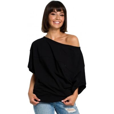 BeWear B079 Halenka nadměrné velikosti se zavinovacími detaily - černá EU L/XL BeWear B079 Halenka nadměrné velikosti se zavinovacími detaily - černá EU L/XL