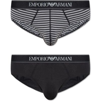 Giorgio Armani Pánské slipy 2PACK 111733 3F542 16844 černošedé s proužkem - Emporio Armani M Giorgio Armani Pánské slipy 2PACK 111733 3F542 16844 černošedé s proužkem - Emporio Armani M