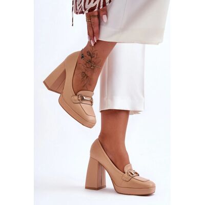 Dámské lodičky na sloupkovém podpatku M047 / 185452 Béžová - Sweet Shoes béžová 38 Dámské lodičky na sloupkovém podpatku M047 / 185452 Béžová - Sweet Shoes béžová 38