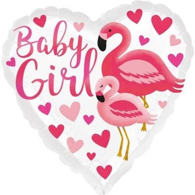 Anagram Foliový balonek srdce Plameňák - baby girl 45 cm Anagram Foliový balonek srdce Plameňák - baby girl 45 cm