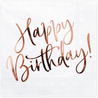 Party Deco Papírové ubrousky metalické rose gold - Happy Birthday 20 ks Party Deco Papírové ubrousky metalické rose gold - Happy Birthday 20 ks