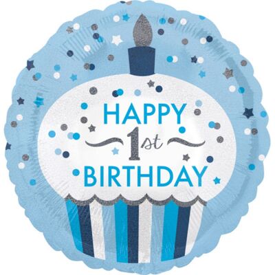 Anagram Foliový balonek holografický modrý - 1st Birthday 43 cm Anagram Foliový balonek holografický modrý - 1st Birthday 43 cm