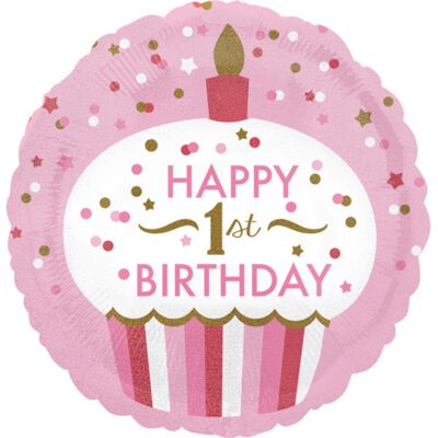 Anagram Foliový balonek holografický růžový - 1st Birthday 43 cm Anagram Foliový balonek holografický růžový - 1st Birthday 43 cm