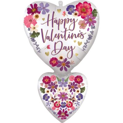 Anagram Foliový balonek dvojité srdce s květy - Happy Valentine's Day 50cm x 78cm Anagram Foliový balonek dvojité srdce s květy - Happy Valentine's Day 50cm x 78cm