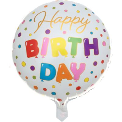 Santex Foliový balonek bílý s puntíky Happy birthday 45 cm Santex Foliový balonek bílý s puntíky Happy birthday 45 cm