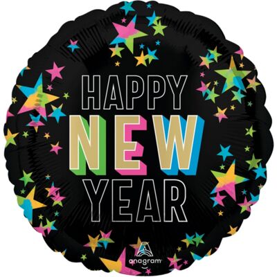 Anagram Foliový balonek kulatý Happy New Year - neonové hvězdy 45 cm Anagram Foliový balonek kulatý Happy New Year - neonové hvězdy 45 cm