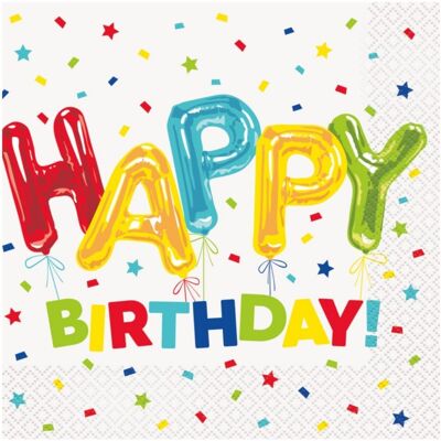 Unique Papírové ubrousky Happy Birthday s balónky 33 × 33 cm – 16 ks Unique Papírové ubrousky Happy Birthday s balónky 33 × 33 cm – 16 ks