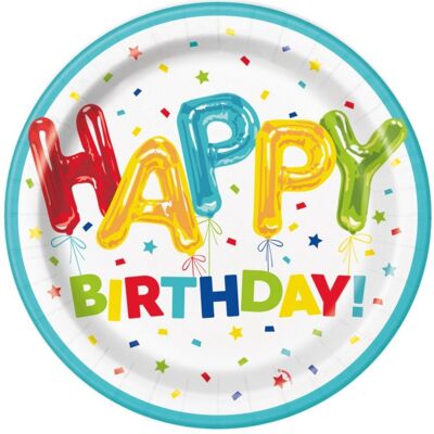 Unique Papírové talíře Happy Birthday s balónky 23 cm – 8 ks Unique Papírové talíře Happy Birthday s balónky 23 cm – 8 ks