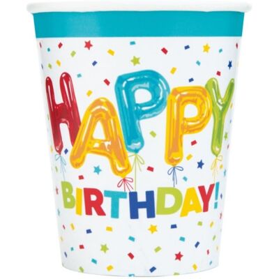 Unique Papírové kelímky Happy Birthday s balónky 266 ml – 8 ks Unique Papírové kelímky Happy Birthday s balónky 266 ml – 8 ks