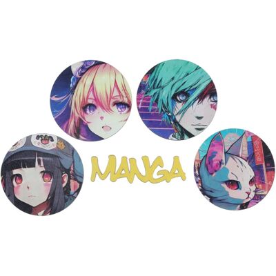 Santex Dřevěné konfety Manga – barevné postavičky a nápis, 10 ks Santex Dřevěné konfety Manga – barevné postavičky a nápis, 10 ks