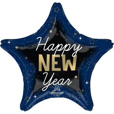 Anagram Fóliový balonek hvězda Happy New Year černo-modrý 43 cm Anagram Fóliový balonek hvězda Happy New Year černo-modrý 43 cm