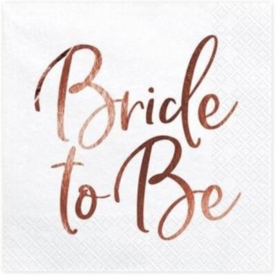 Party Deco Papírové party ubrousky bílé Bride to Be Rosegold - 20 ks Party Deco Papírové party ubrousky bílé Bride to Be Rosegold - 20 ks