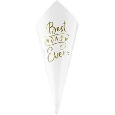 Party Deco Papírové kornoutky na konfety bílé Best day Ever 10 ks Party Deco Papírové kornoutky na konfety bílé Best day Ever 10 ks