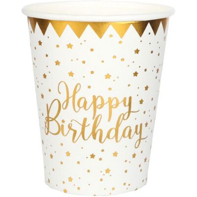 Santex Papírové kelímky bílé se zlatými hvězdami Happy Birthday 270 ml - 10 ks Santex Papírové kelímky bílé se zlatými hvězdami Happy Birthday 270 ml - 10 ks