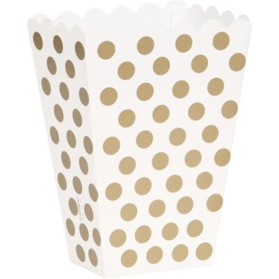 Unique Bílo zlaté krabičky na popcorn s puntíky, 8 ks Unique Bílo zlaté krabičky na popcorn s puntíky, 8 ks