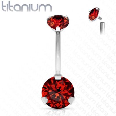 Piercing do pupíku vnitřní závit, zirkon - TITAN (červená) Piercing do pupíku vnitřní závit, zirkon - TITAN (červená)