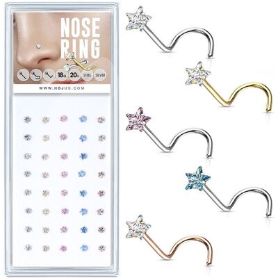S4U Sada 40ti piercingů do nosu, 3mm zirkon S4U Sada 40ti piercingů do nosu, 3mm zirkon