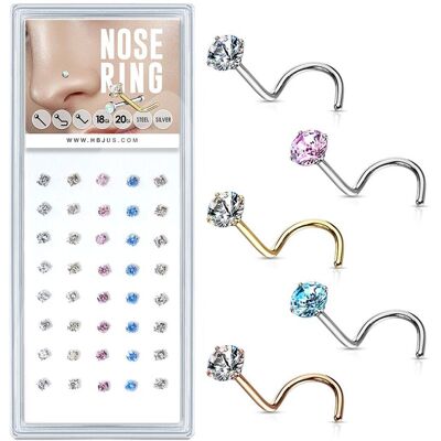 S4U Sada 40ti piercingů do nosu, 3mm zirkon S4U Sada 40ti piercingů do nosu, 3mm zirkon