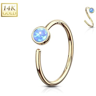Zlatý piercing - kruh, modrý opál, Au 585/1000 Zlatý piercing - kruh, modrý opál, Au 585/1000