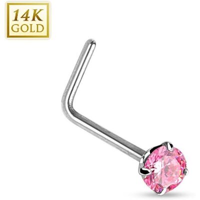 Zlatý piercing do nosu růžový zirkon, Au 585/1000 Zlatý piercing do nosu růžový zirkon, Au 585/1000
