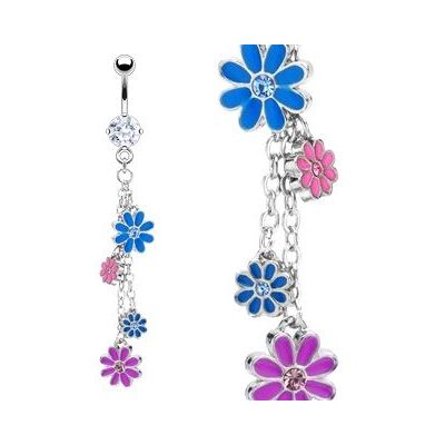 Visací piercing do pupíku s kytičkami Visací piercing do pupíku s kytičkami