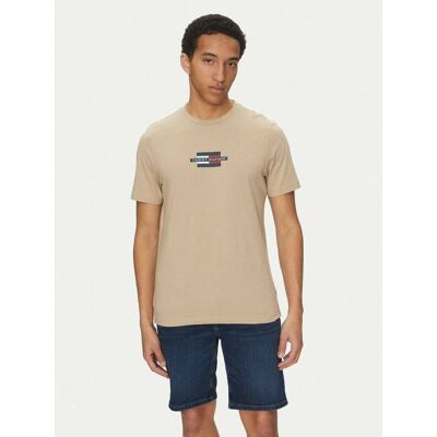 Tommy Hilfiger pánské béžové tričko Flag XL Tommy Hilfiger pánské béžové tričko Flag XL