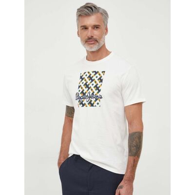 Pepe Jeans pánské krémové tričko S Pepe Jeans pánské krémové tričko S