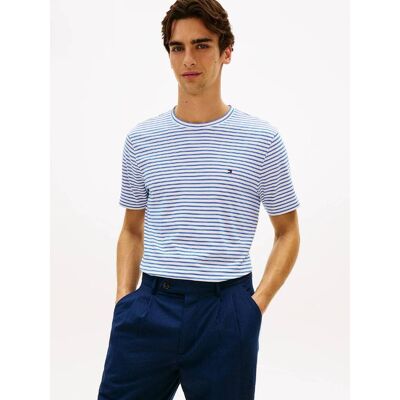 Tommy Hilfiger pánské modré pruhované tričko XL Tommy Hilfiger pánské modré pruhované tričko XL