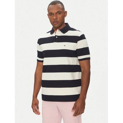 Tommy Hilfiger pánské modro krémové pruhované polotričko XL Tommy Hilfiger pánské modro krémové pruhované polotričko XL