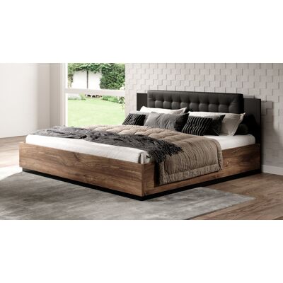 Postel s čalouněným čelem LJUBA - 180x200, dub flagstaf / černý supermatt Postel s čalouněným čelem LJUBA - 180x200, dub flagstaf / černý supermatt