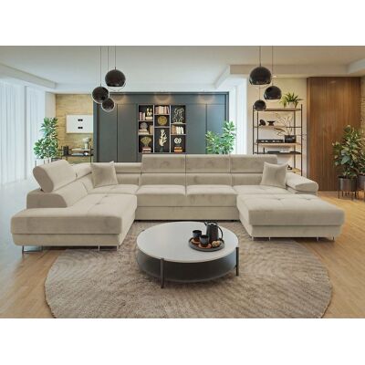 MUEBLES Světle hnědá rohová pohovka - U-tvarovaný přeměnitelný nábytek MUEBLES Světle hnědá rohová pohovka - U-tvarovaný přeměnitelný nábytek