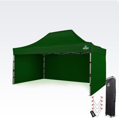 BRIMO Profesionální promo nůžkový altán 3x4,5 m Masivní ALU profil 1,8 mm - s 3 stěnami - Zelená 70% polyester, 30% PVC BRIMO Profesionální promo nůžkový altán 3x4,5 m Masivní ALU profil 1,8 mm - s 3 stěnami - Zelená 70% polyester, 30% PVC