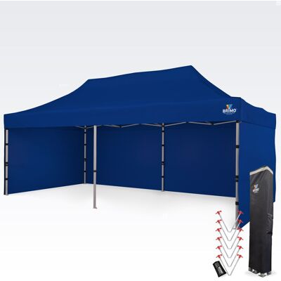 BRIMO Hliníkový nůžkový stan 4x8 m pro motosport a depo - s 3 stěnami - Modrá 70% polyester, 30% PVC BRIMO Hliníkový nůžkový stan 4x8 m pro motosport a depo - s 3 stěnami - Modrá 70% polyester, 30% PVC