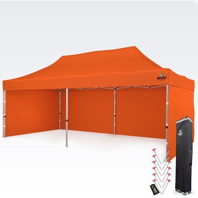 BRIMO Hliníkový nůžkový stan 4x8 m pro motosport a depo - s 3 stěnami - Oranžová 70% polyester, 30% PVC BRIMO Hliníkový nůžkový stan 4x8 m pro motosport a depo - s 3 stěnami - Oranžová 70% polyester, 30% PVC