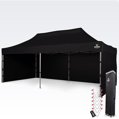 BRIMO Hliníkový nůžkový stan 4x8 m pro motosport a depo - s 3 stěnami - Černá 70% polyester, 30% PVC BRIMO Hliníkový nůžkový stan 4x8 m pro motosport a depo - s 3 stěnami - Černá 70% polyester, 30% PVC