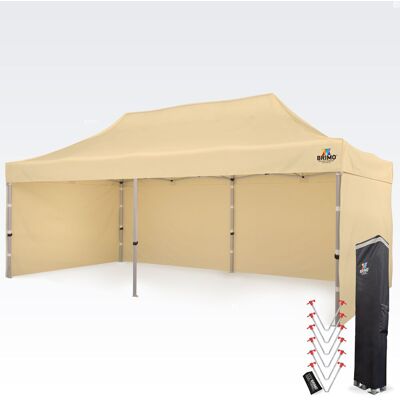 BRIMO Hliníkový nůžkový stan 4x8 m pro motosport a depo - s 3 stěnami - Béžová 70% polyester, 30% PVC BRIMO Hliníkový nůžkový stan 4x8 m pro motosport a depo - s 3 stěnami - Béžová 70% polyester, 30% PVC