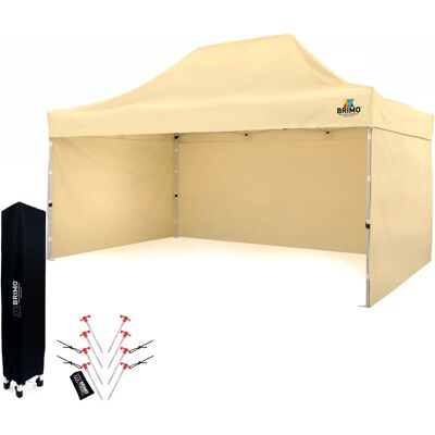 BRIMO Zahradní stan 3x4,5m Ocel Rychle-skládací Altán na Akce a Párty - s 3 stěnami - Béžová 70% polyester, 30% PVC BRIMO Zahradní stan 3x4,5m Ocel Rychle-skládací Altán na Akce a Párty - s 3 stěnami - Béžová 70% polyester, 30% PVC
