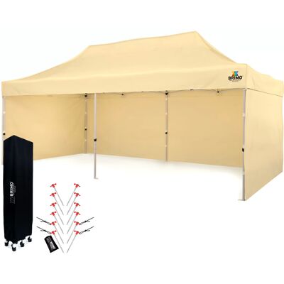 BRIMO Párty stan 3x6m Nožnicový (3 stěny) - Ocelová Konstrukce a Plachta 330g/m² - s 3 stěnami - Béžová 70% polyester, 30% PVC BRIMO Párty stan 3x6m Nožnicový (3 stěny) - Ocelová Konstrukce a Plachta 330g/m² - s 3 stěnami - Béžová 70% polyester, 30% PVC