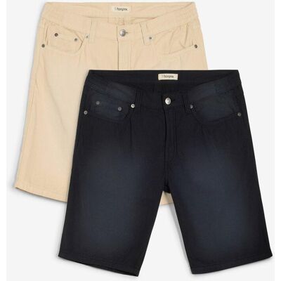bonprix Lehké bermudy s pružným pasem, z barveného denimu, střih Regular Fit (2 ks v balení) - Muž - 32 bonprix Lehké bermudy s pružným pasem, z barveného denimu, střih Regular Fit (2 ks v balení) - Muž - 32