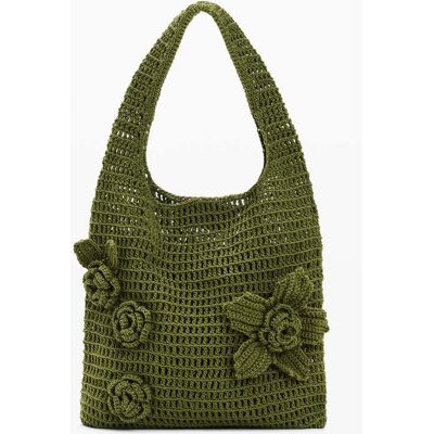 Desigual, Háčkovaná kabelka s květinami, DáMske, Bavlna, Zelená, U Desigual, Háčkovaná kabelka s květinami, DáMske, Bavlna, Zelená, U