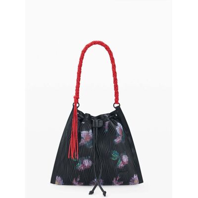 Desigual, Střední batoh s květinovou texturou, DáMske, Polyurethane, ČErná, U Desigual, Střední batoh s květinovou texturou, DáMske, Polyurethane, ČErná, U