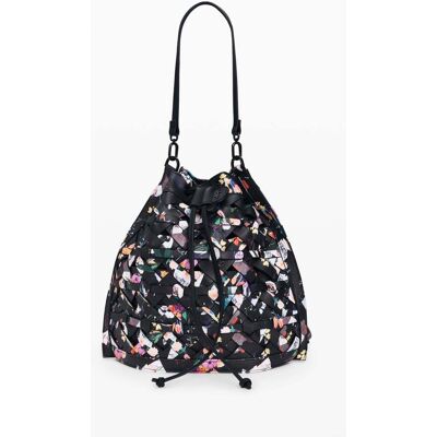 Desigual, Střední batoh s květinovým pleteným vzorem, DáMske, Polyurethane, ČErná, U Desigual, Střední batoh s květinovým pleteným vzorem, DáMske, Polyurethane, ČErná, U
