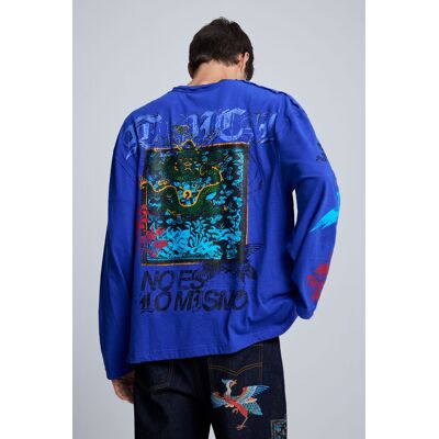 Desigual, Tričko s dlouhým rukávem, PáNské, Bavlna, Modrá, XL Desigual, Tričko s dlouhým rukávem, PáNské, Bavlna, Modrá, XL