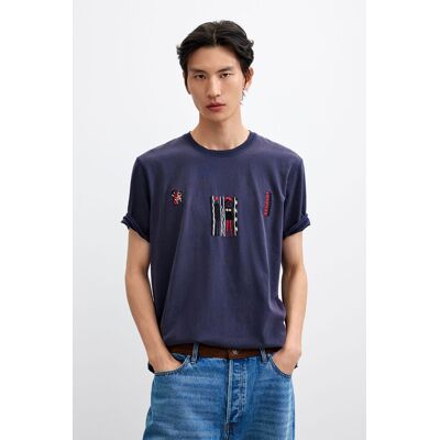 Desigual, Vyšívané pletené tričko, PáNské, Bavlna, Modrá, XL Desigual, Vyšívané pletené tričko, PáNské, Bavlna, Modrá, XL