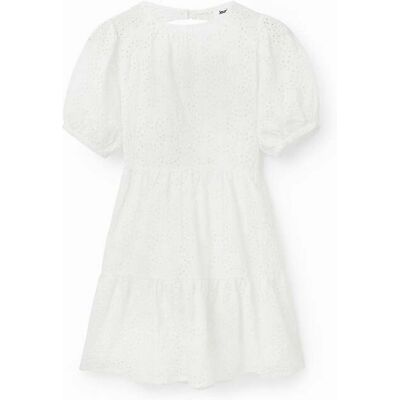 Desigual, Krátké šaty s výšivkou švýcarského typu, Bavlna, BíLá, XS Desigual, Krátké šaty s výšivkou švýcarského typu, Bavlna, BíLá, XS