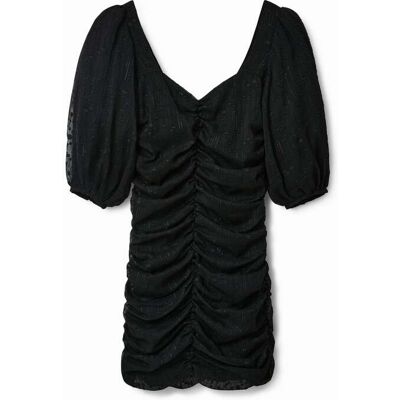 Desigual, Krátké šaty s puntíky a řasením, Polyester, ČErná, XS Desigual, Krátké šaty s puntíky a řasením, Polyester, ČErná, XS