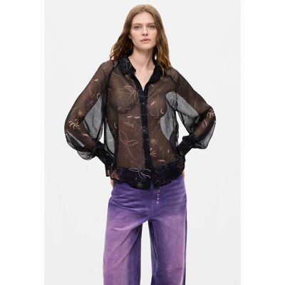 Desigual, Průsvitná květovaná halenka, DáMske, Polyester, ČErná, XS Desigual, Průsvitná květovaná halenka, DáMske, Polyester, ČErná, XS